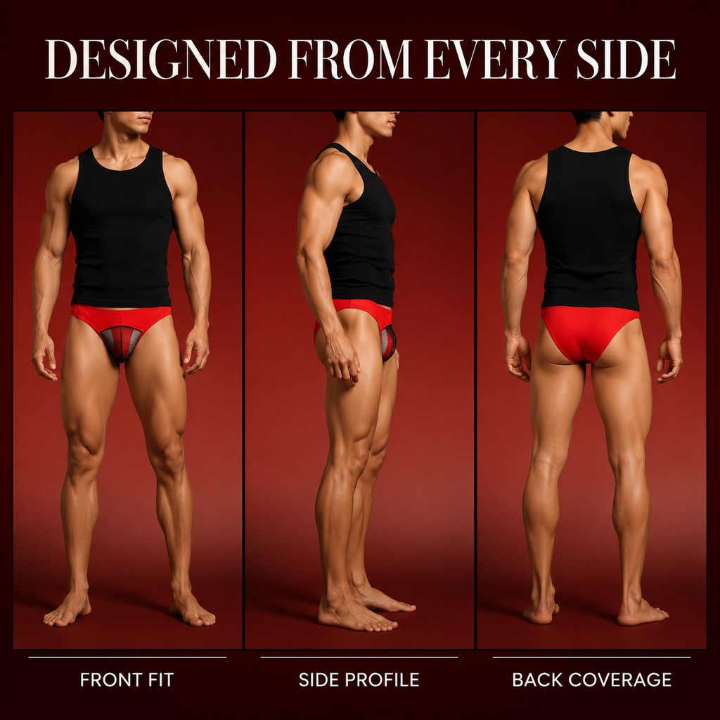 Front Mesh Sheer Stretch Low Rise Men's Briefs