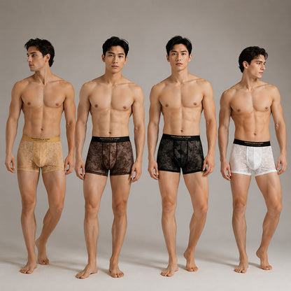 Allover Floral Lace Slogan Waist Boxer Briefs