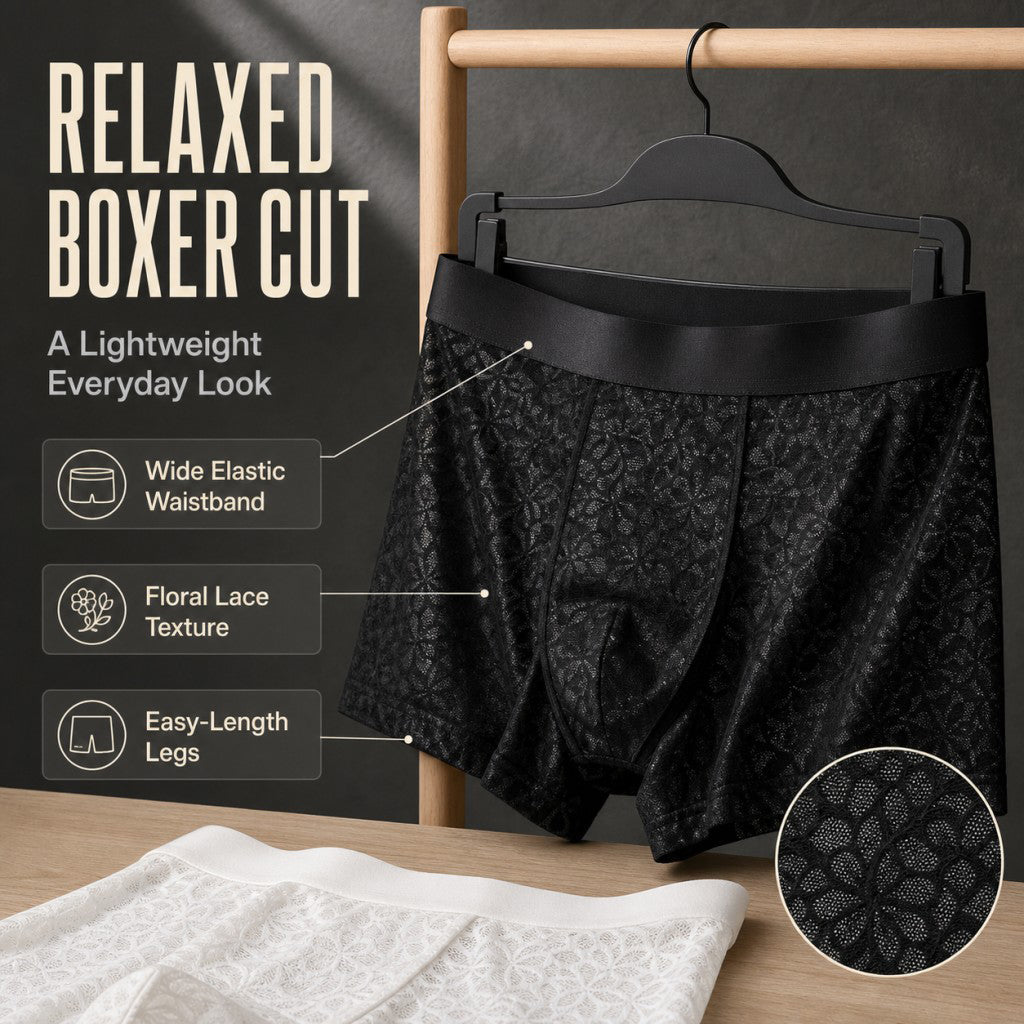 Leaf-patterned lace breathable boxer briefs