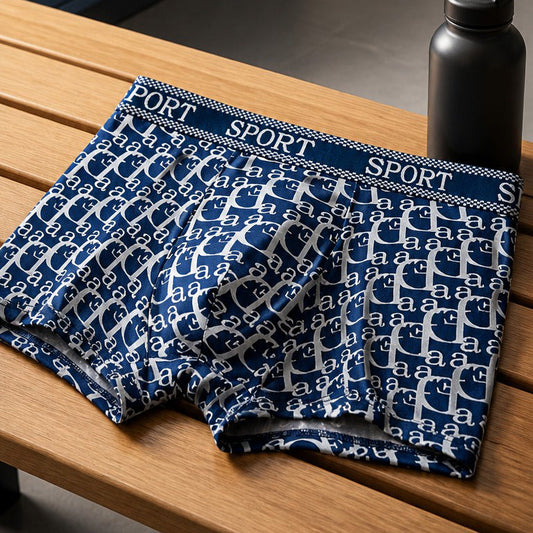 All-Over Repeating Letter Print Sport Waistband Boxer Briefs
