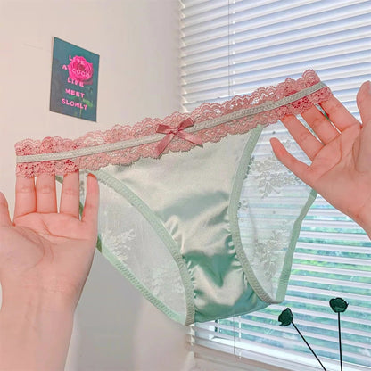 QS Dopamine Contrast Satin Lace Trim Briefs