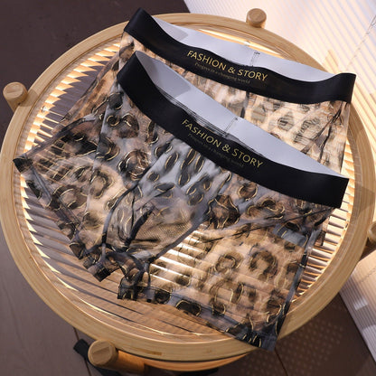 QS Leopard Print Mesh Transparent Sexy Boxer Briefs