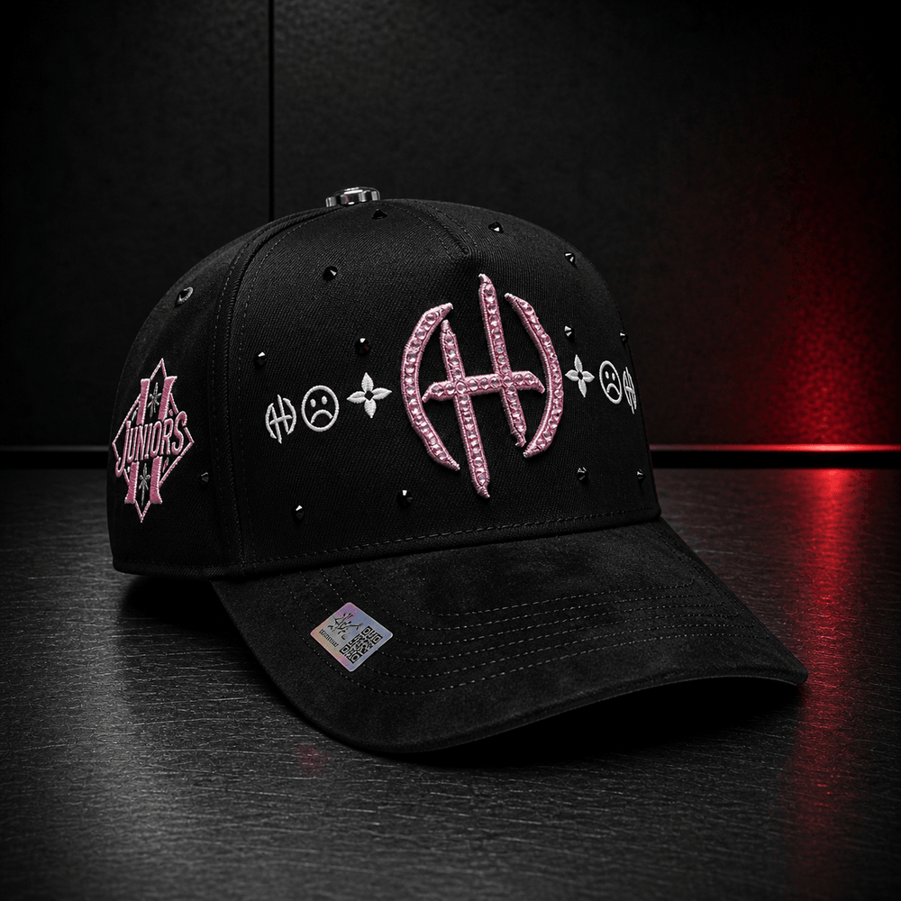 Black Pink Rhinestone Graphic Cap