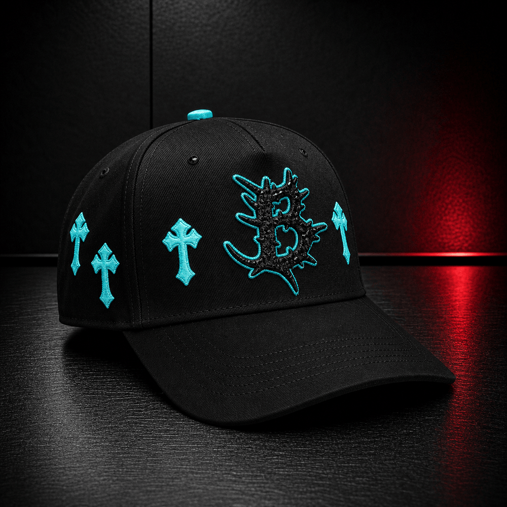 Black Cyan Cross Embroidered Cap