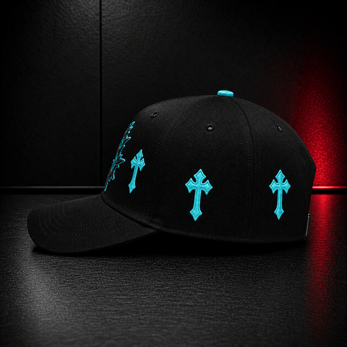 Black Cyan Cross Embroidered Cap