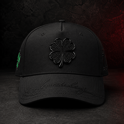 Black Lucky Clover Embroidered Cap