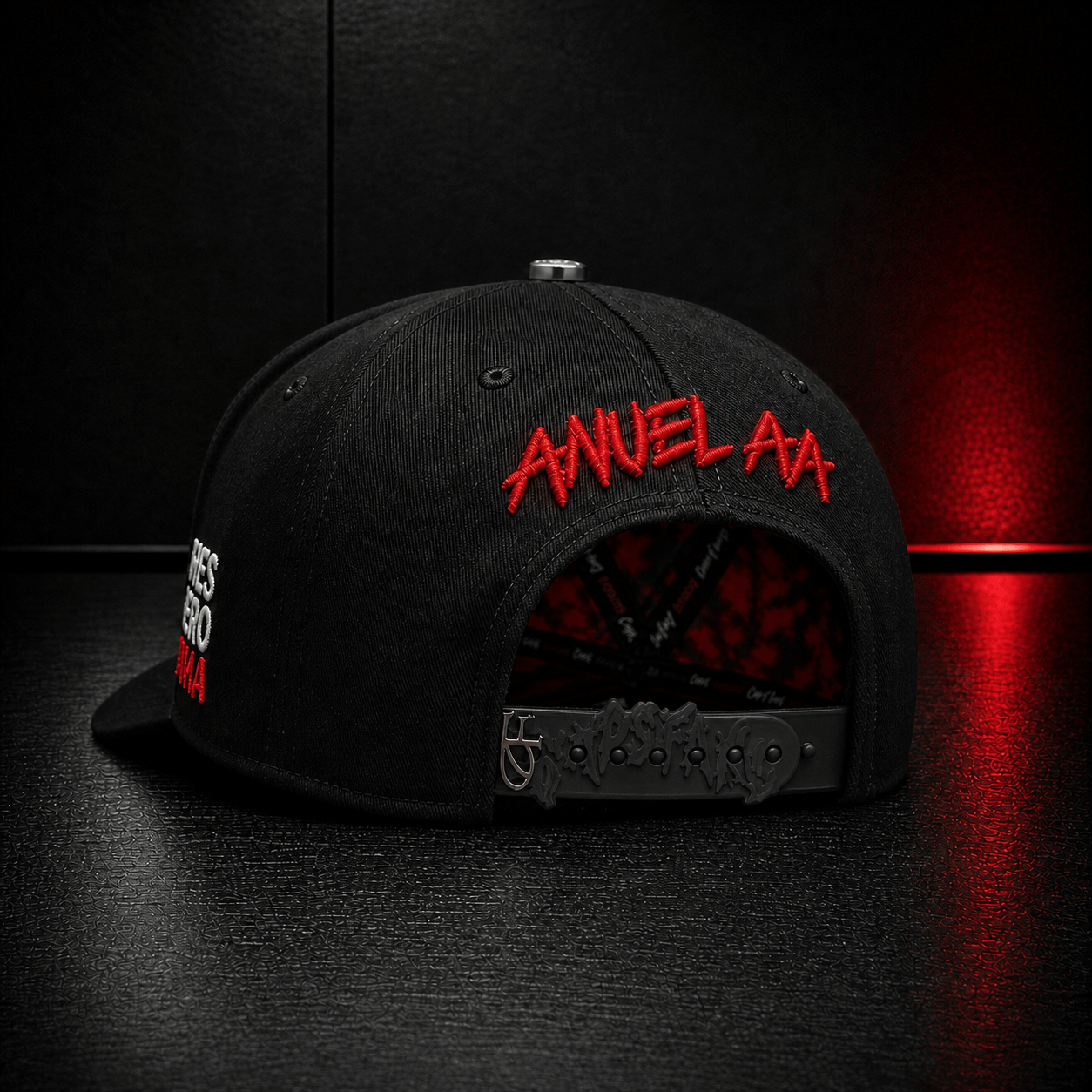 Black Red Statement Script Cap