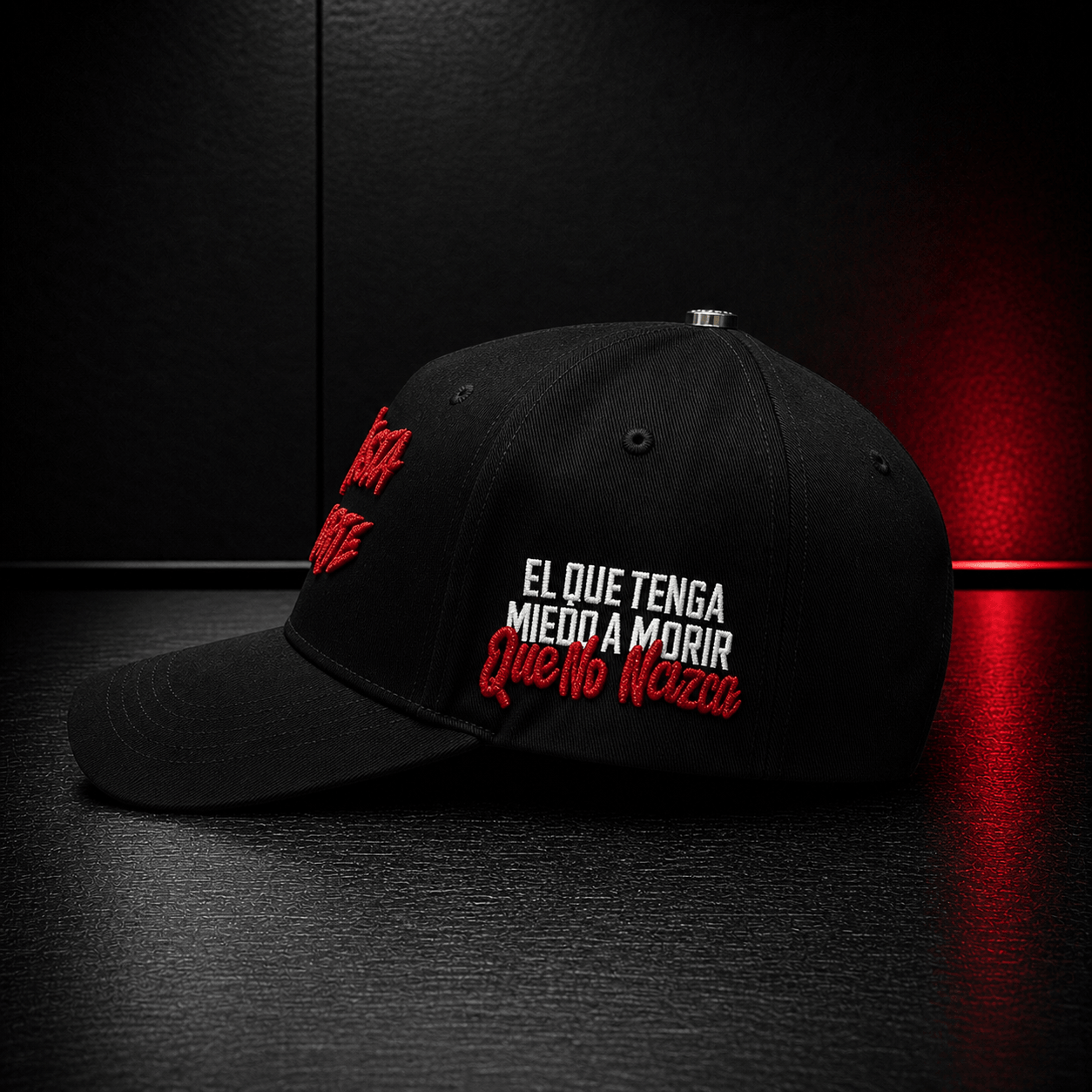 Black Red Statement Script Cap