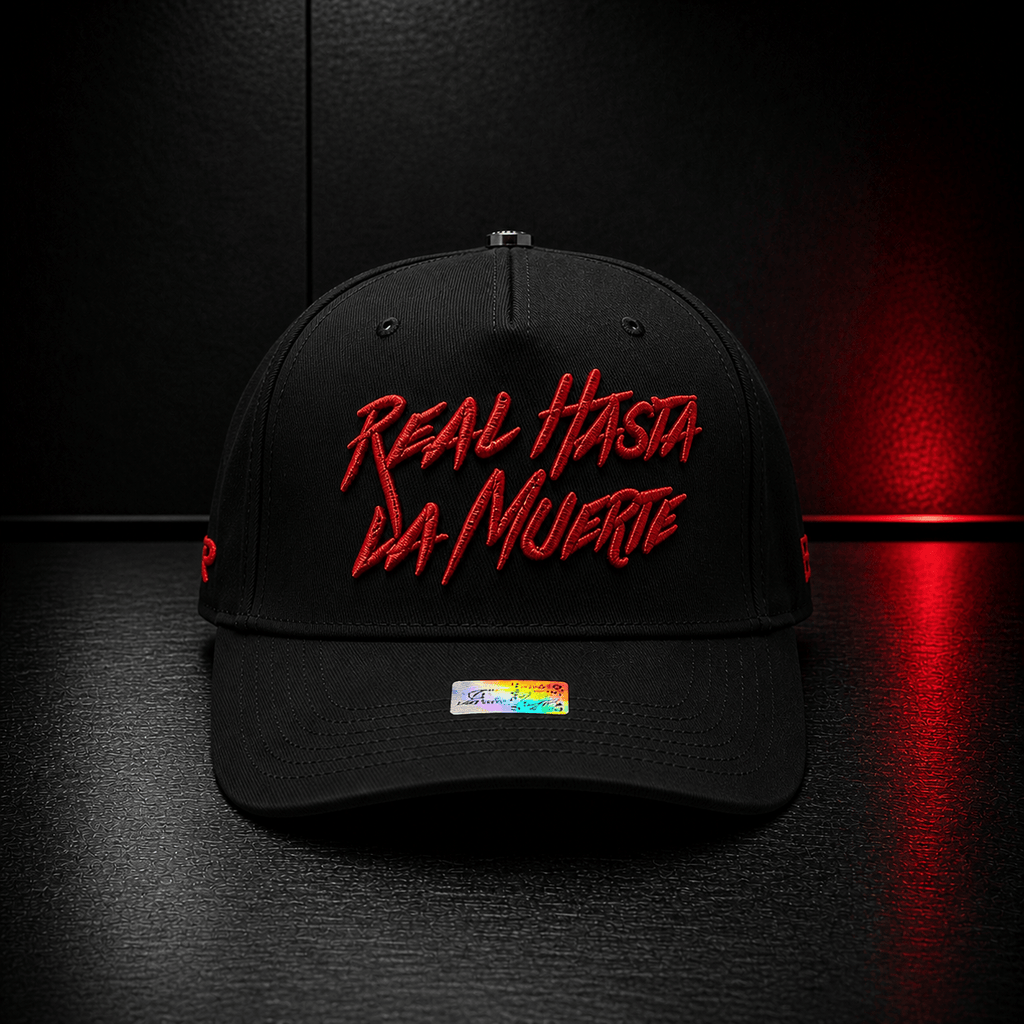 Black Red Statement Script Cap