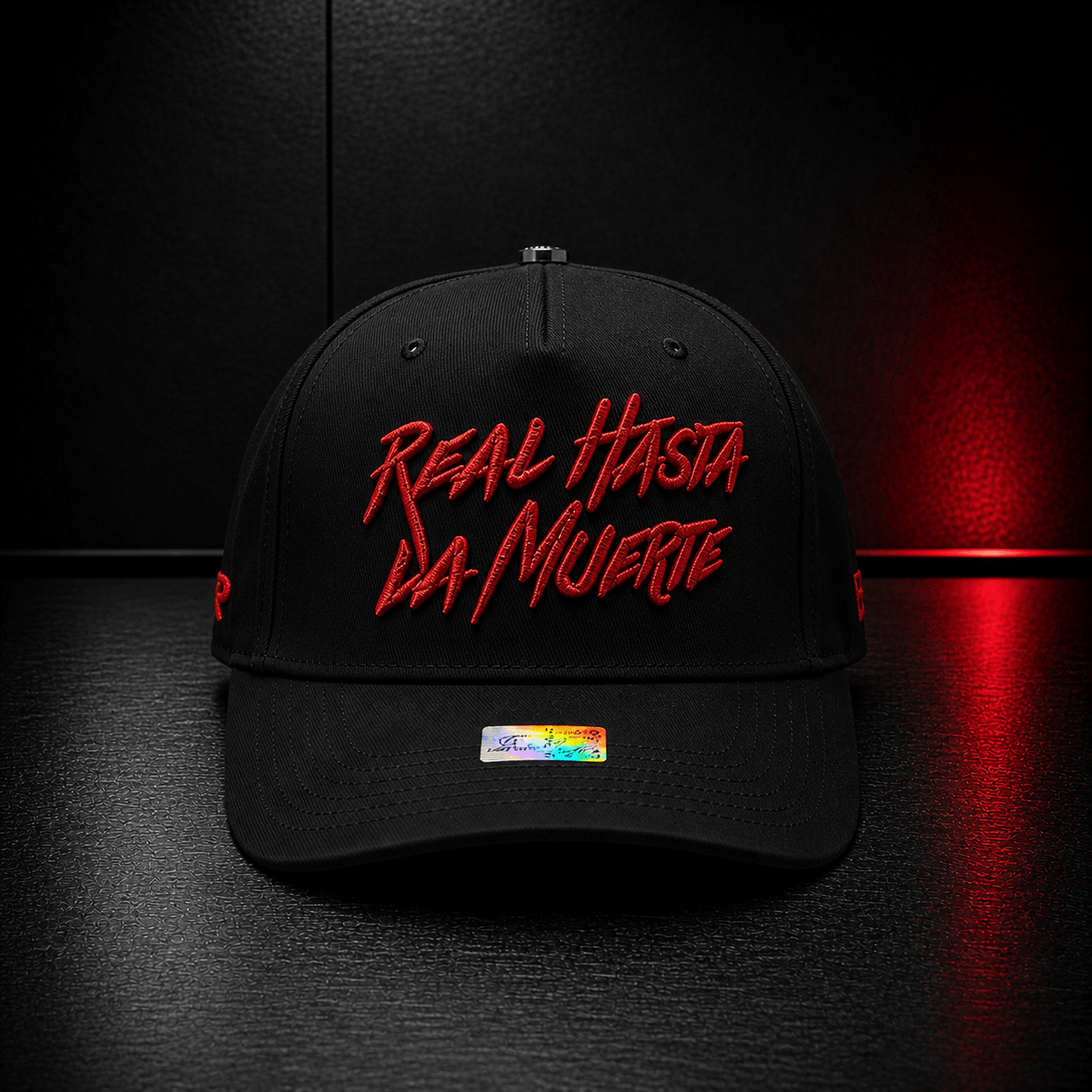 Black Red Statement Script Cap