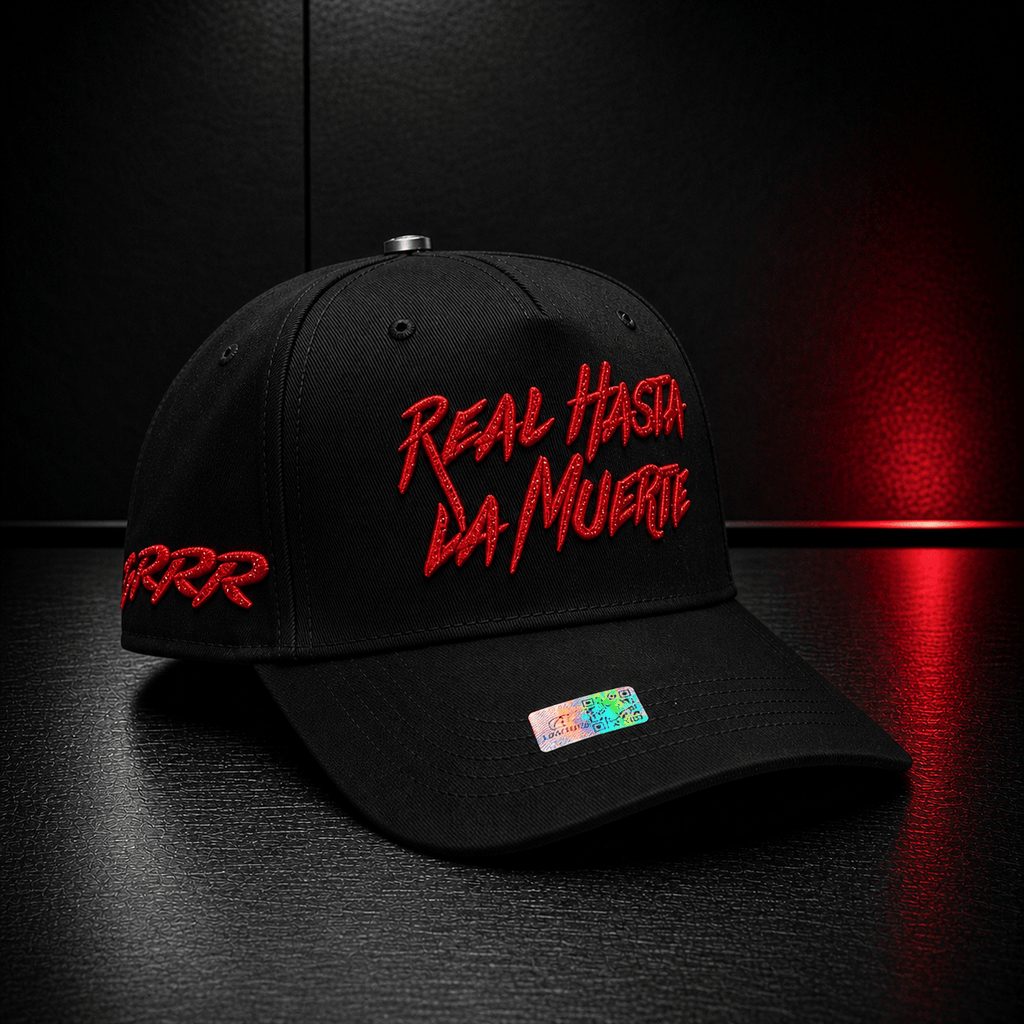 Black Red Statement Script Cap