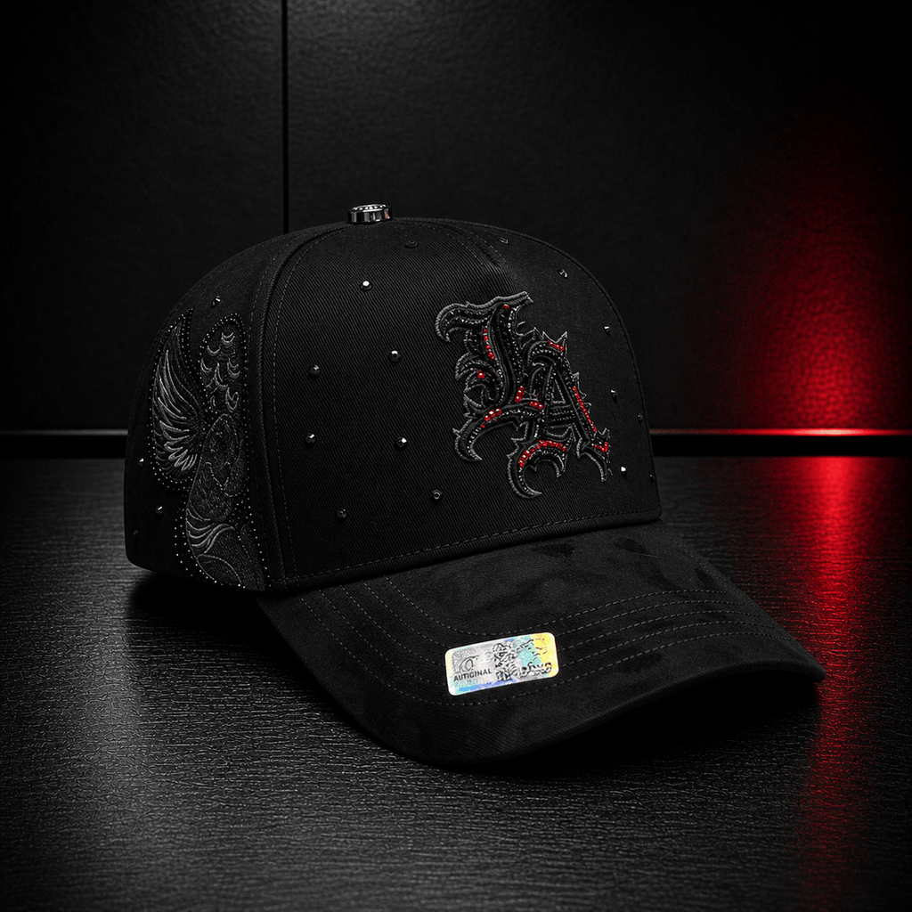 Black Gothic Wing Embroidered Cap