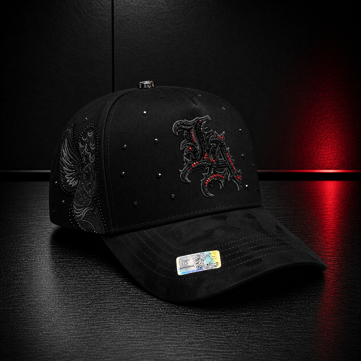 Black Gothic Wing Embroidered Cap