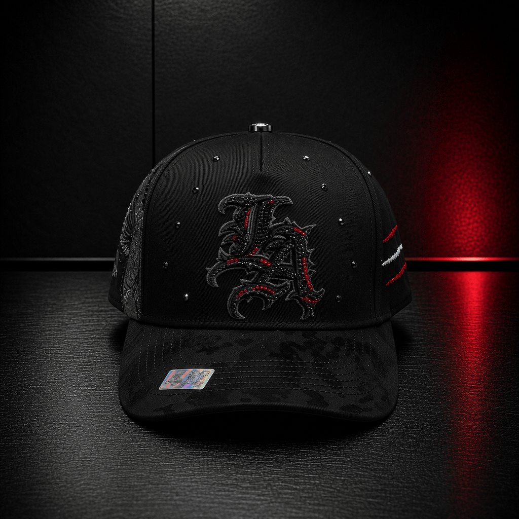 Black Gothic Wing Embroidered Cap