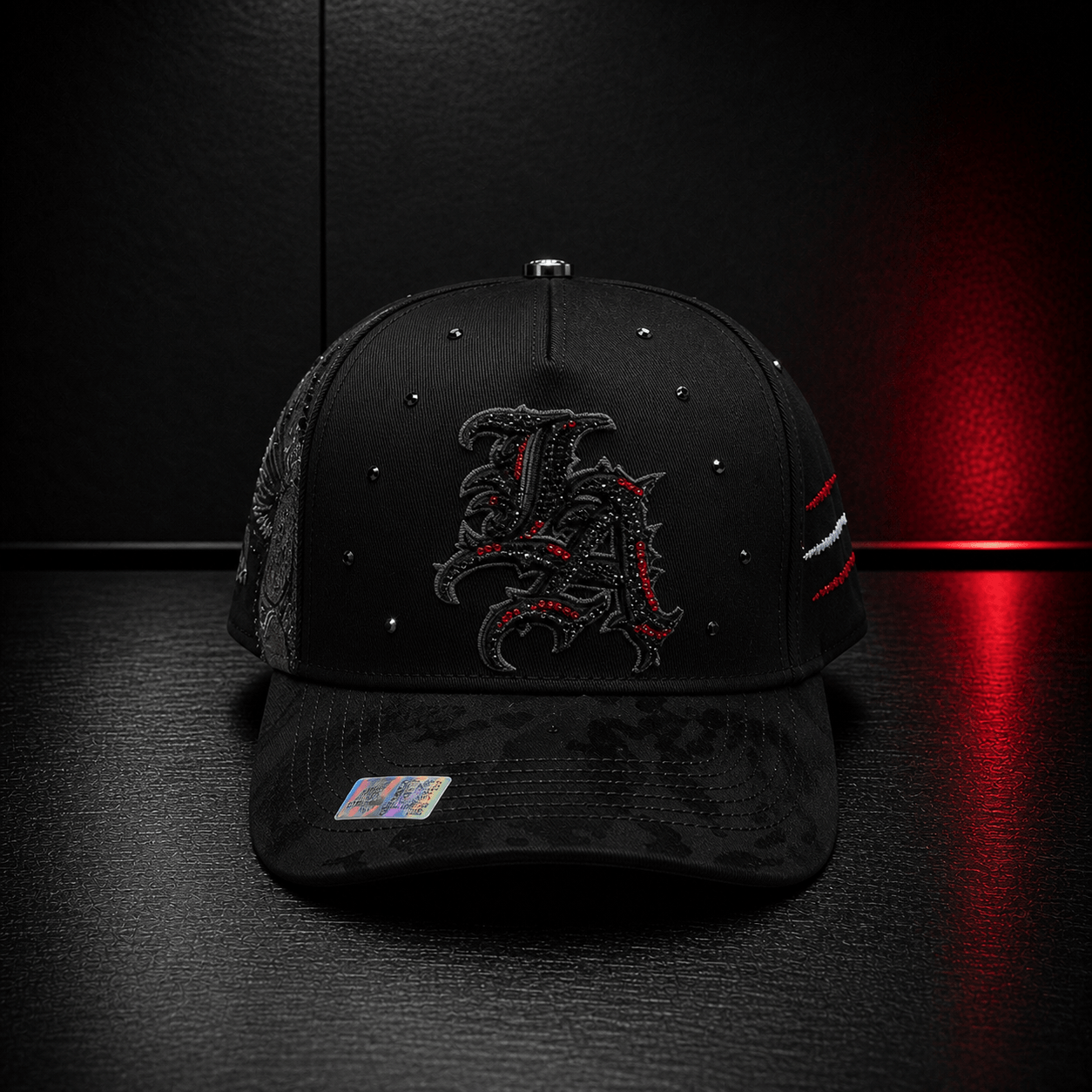 Black Gothic Wing Embroidered Cap