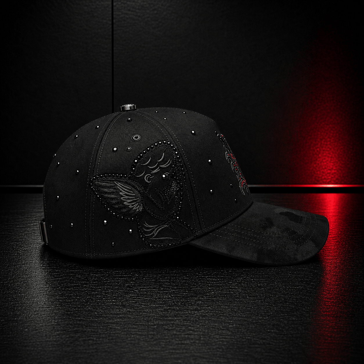 Black Gothic Wing Embroidered Cap
