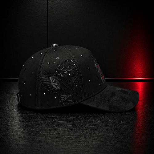 Black Gothic Wing Embroidered Cap