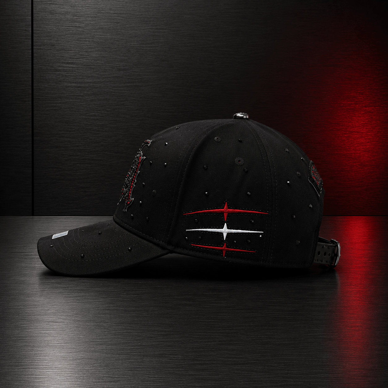 Black Gothic Wing Embroidered Cap