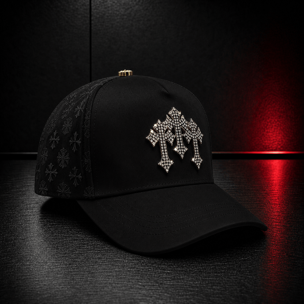 Black Gothic Cross Rhinestone Cap