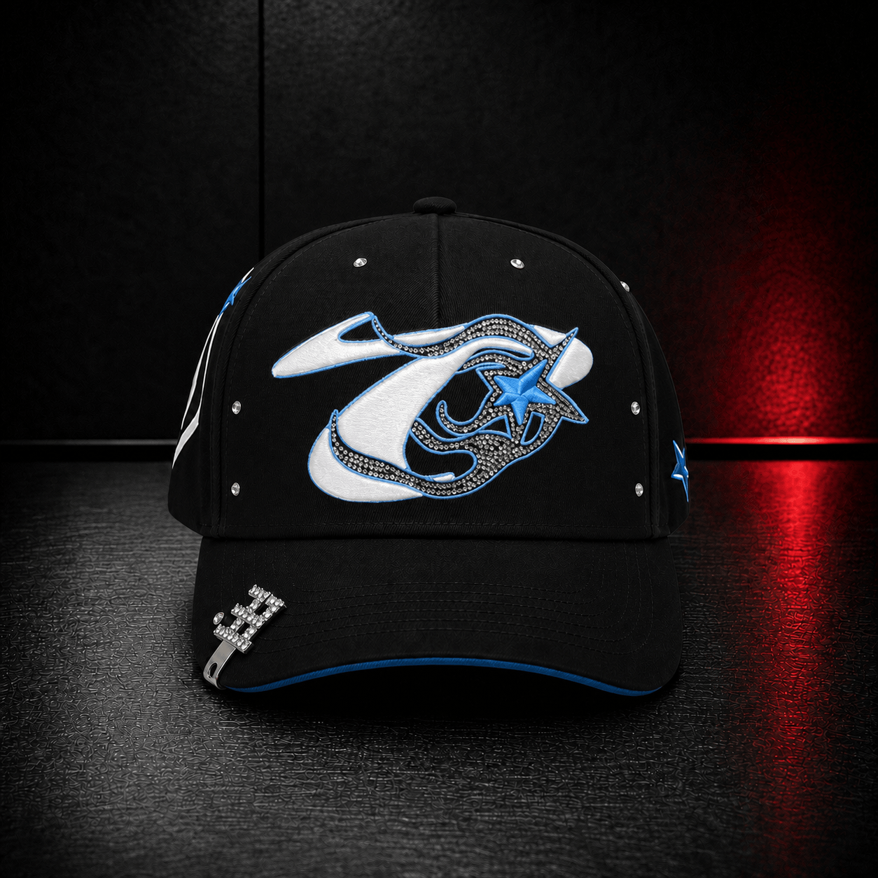 Black Blue Star Rhinestone Cap