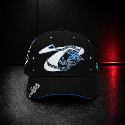 Black Blue Star Rhinestone Cap