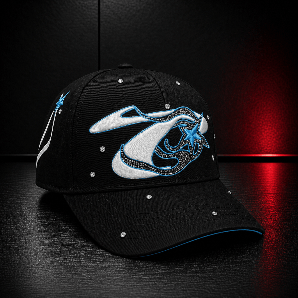 Black Blue Star Rhinestone Cap
