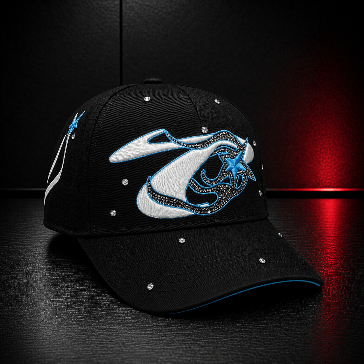 Black Blue Star Rhinestone Cap