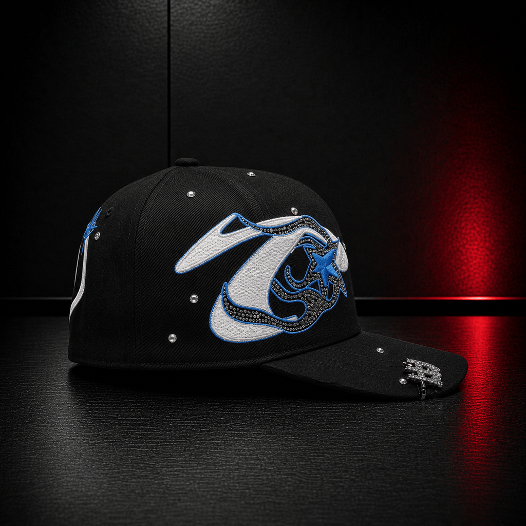 Black Blue Star Rhinestone Cap
