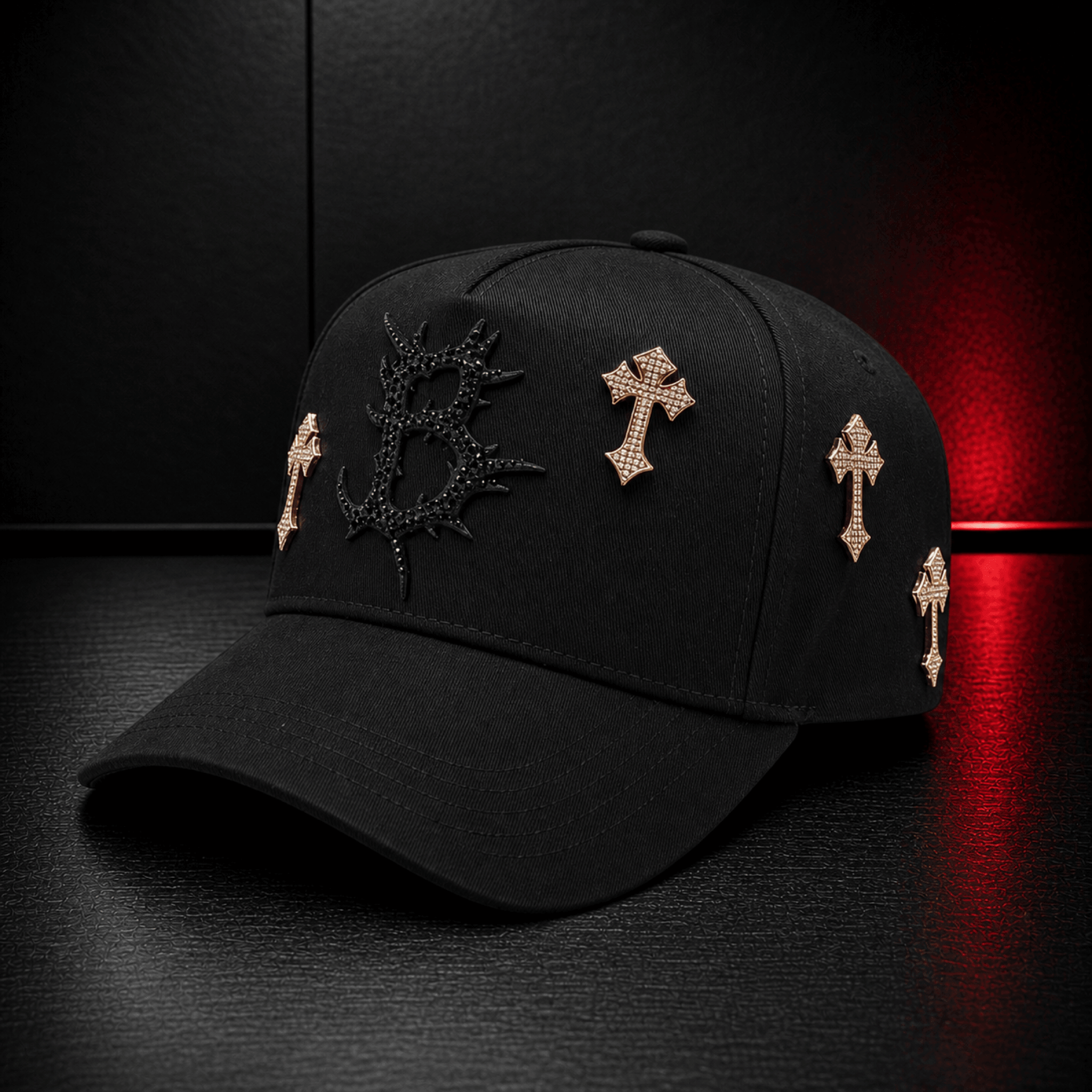 Black Gold Gothic Cross Cap
