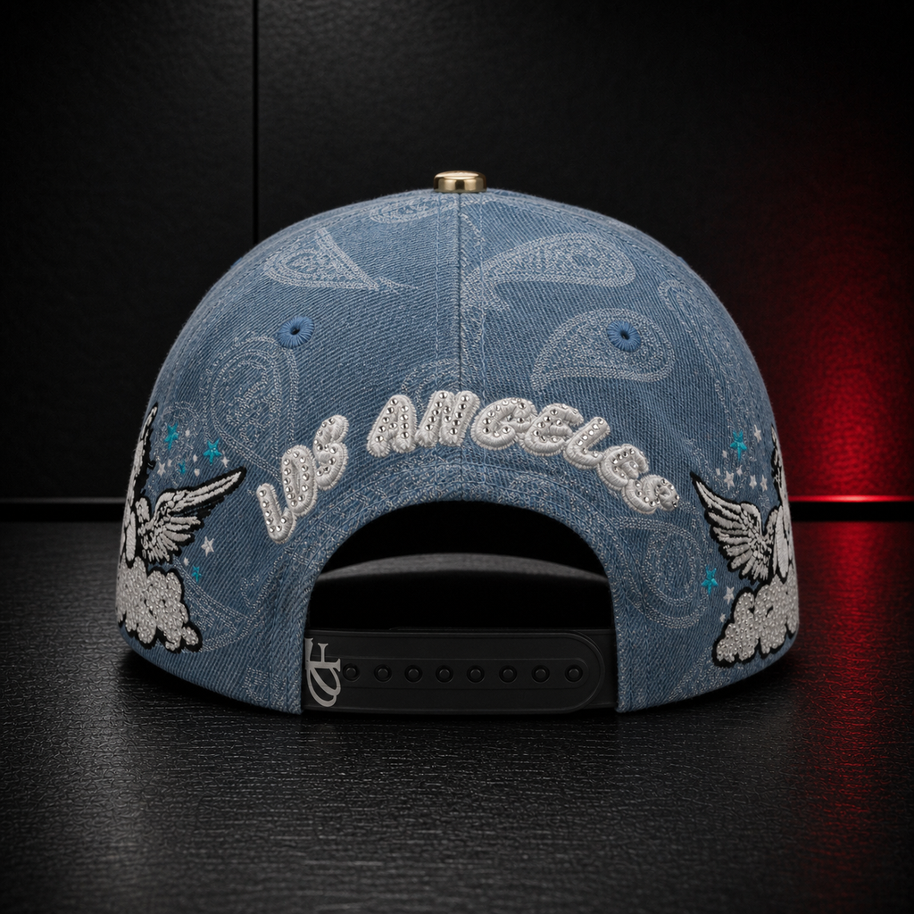Blue Paisley Rhinestone Letter Cap