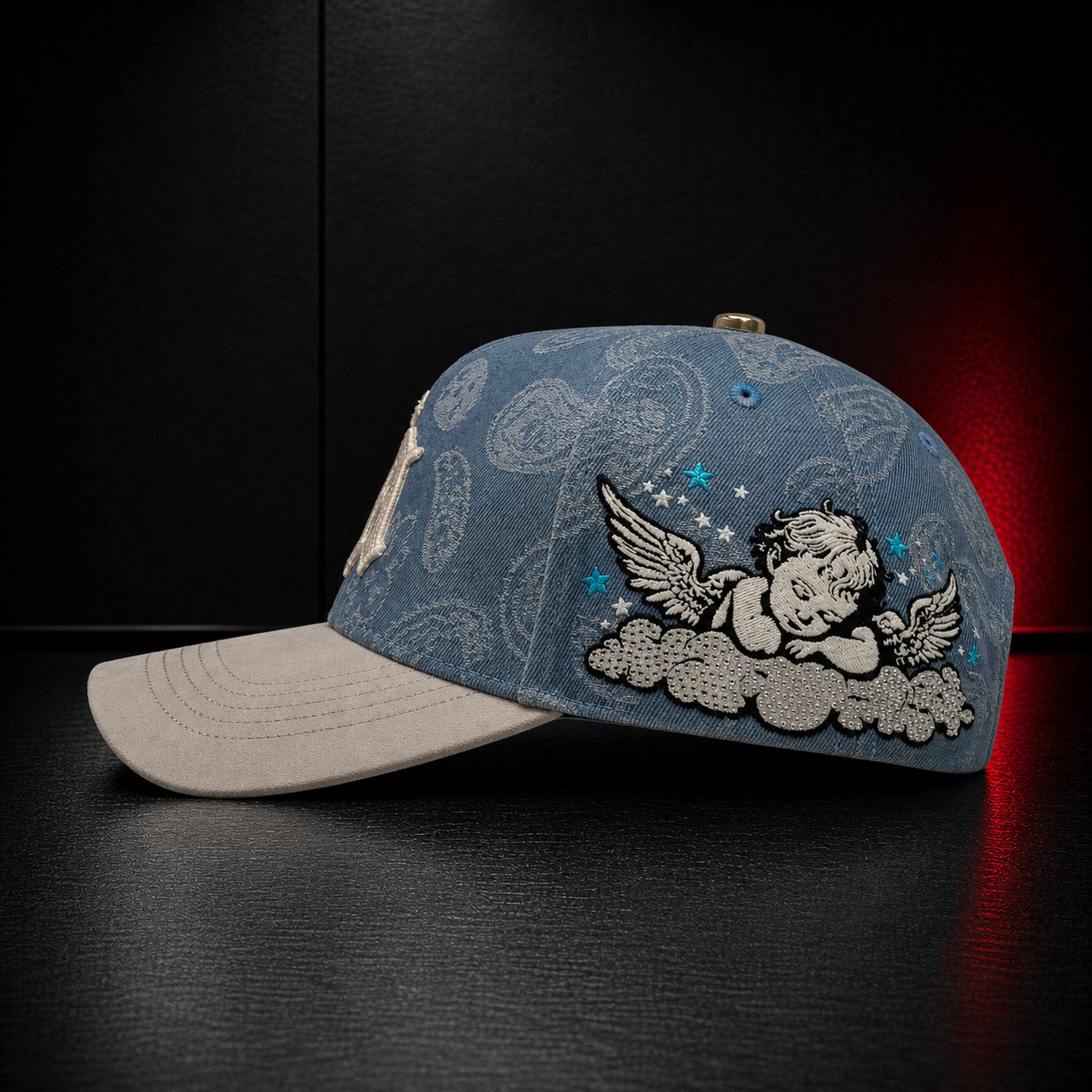 Blue Paisley Rhinestone Letter Cap