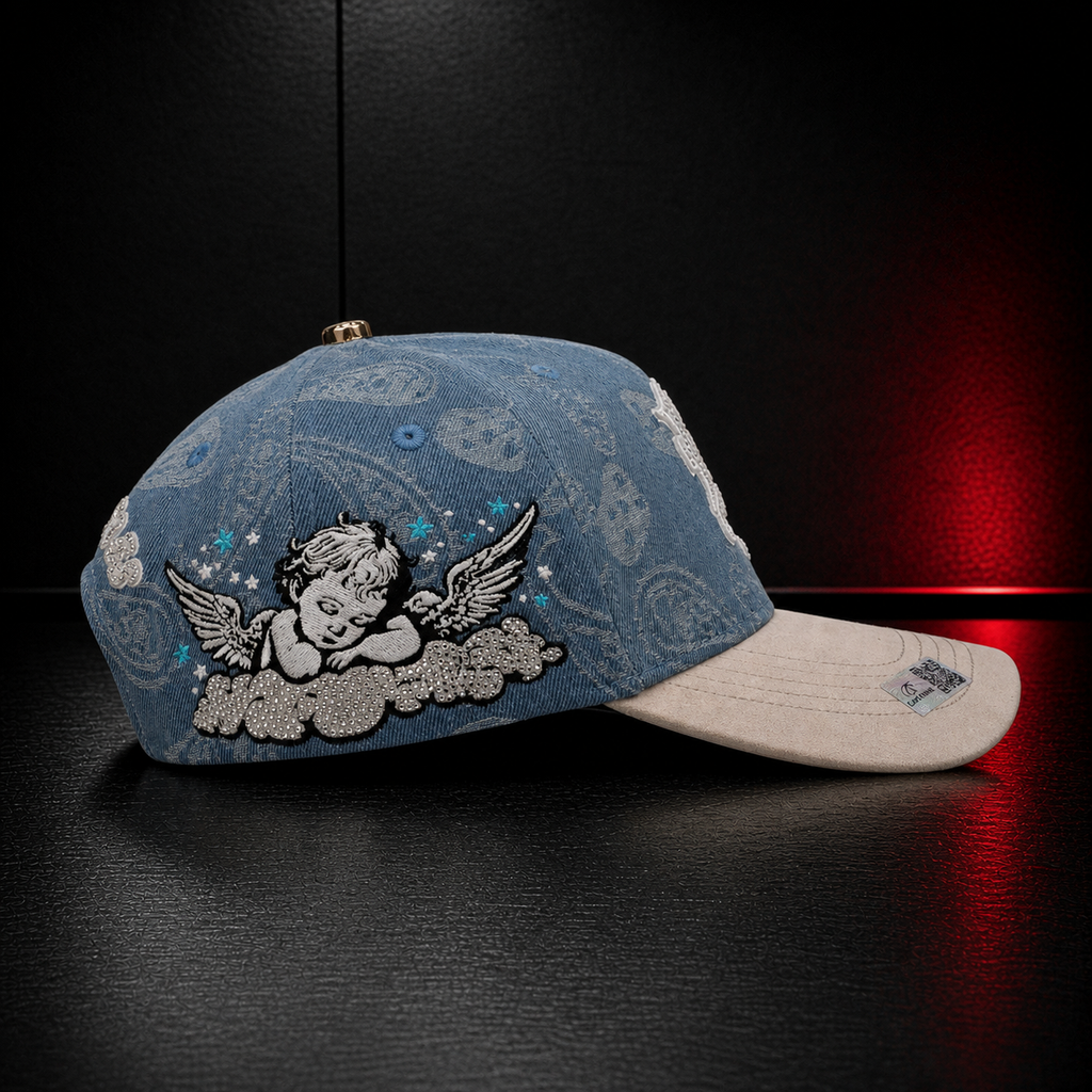 Blue Paisley Rhinestone Letter Cap