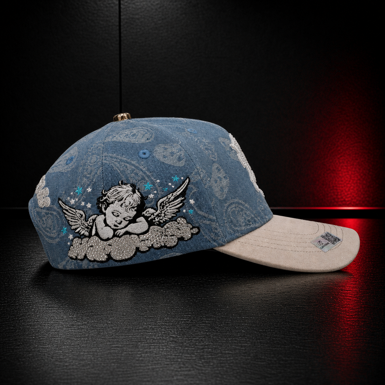 Blue Paisley Rhinestone Letter Cap