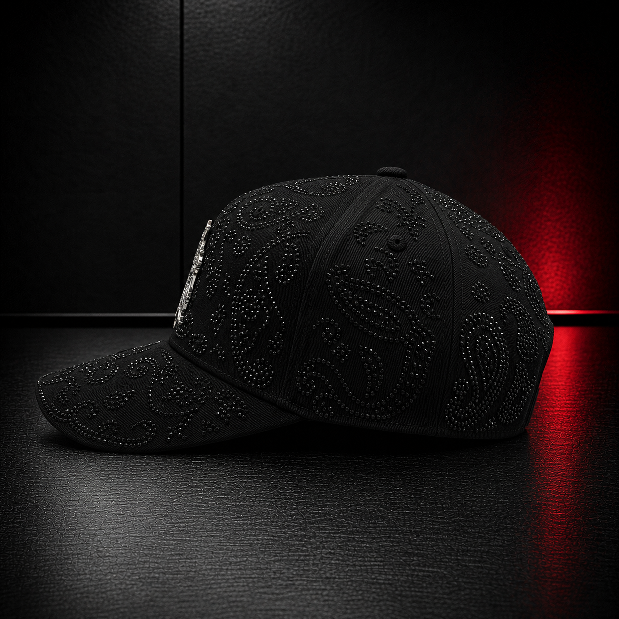 Black Paisley Rhinestone Letter Cap
