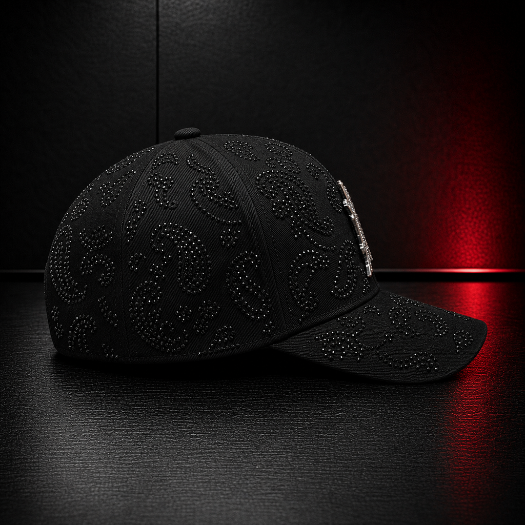 Black Paisley Rhinestone Letter Cap