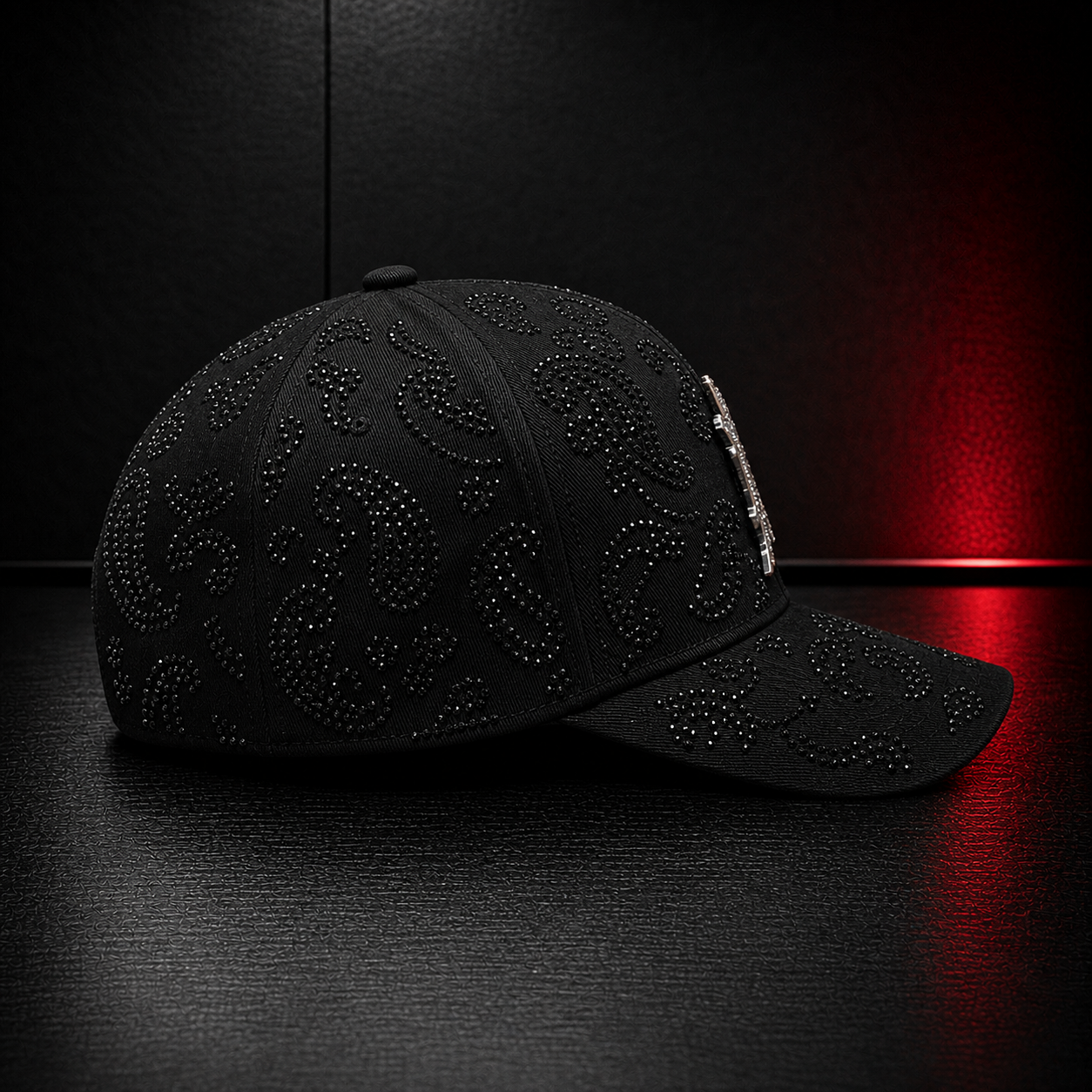 Black Paisley Rhinestone Letter Cap