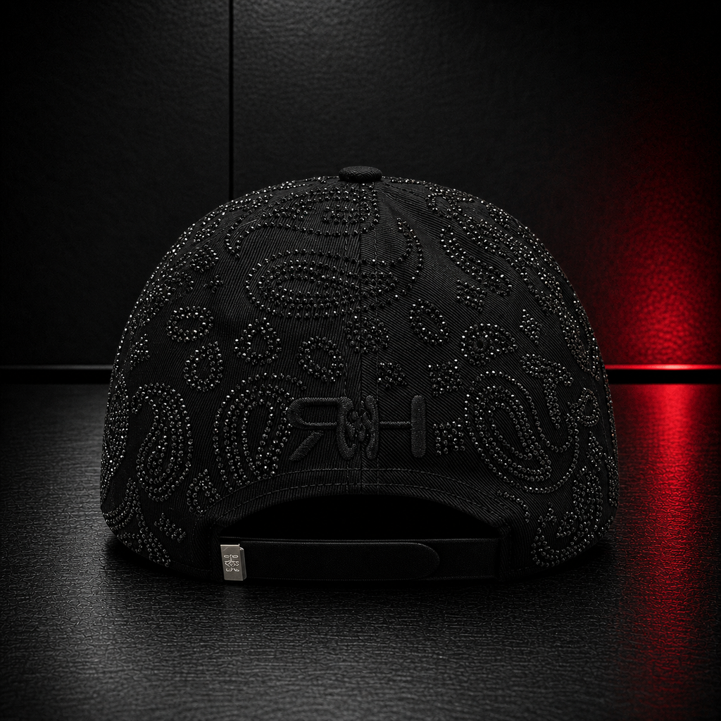 Black Paisley Rhinestone Letter Cap