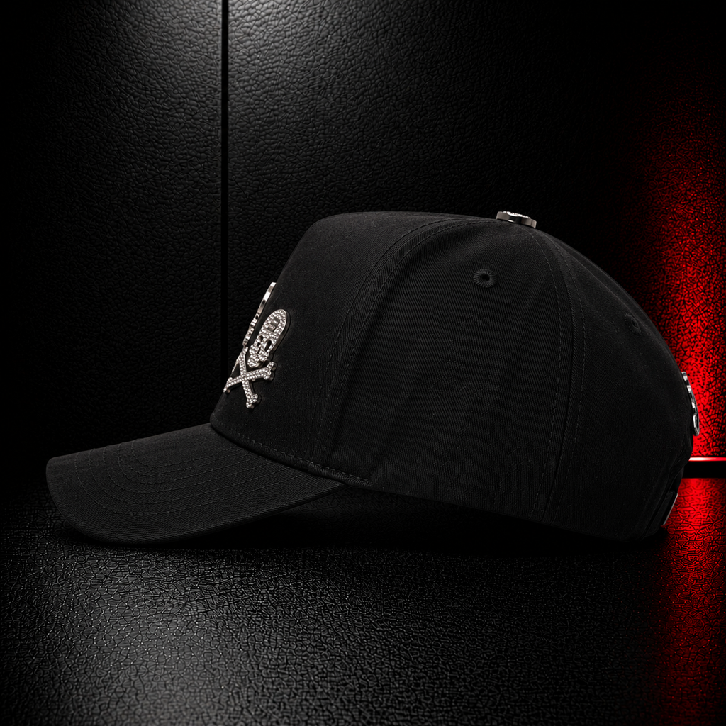 Black Triple Skull Rhinestone Cap