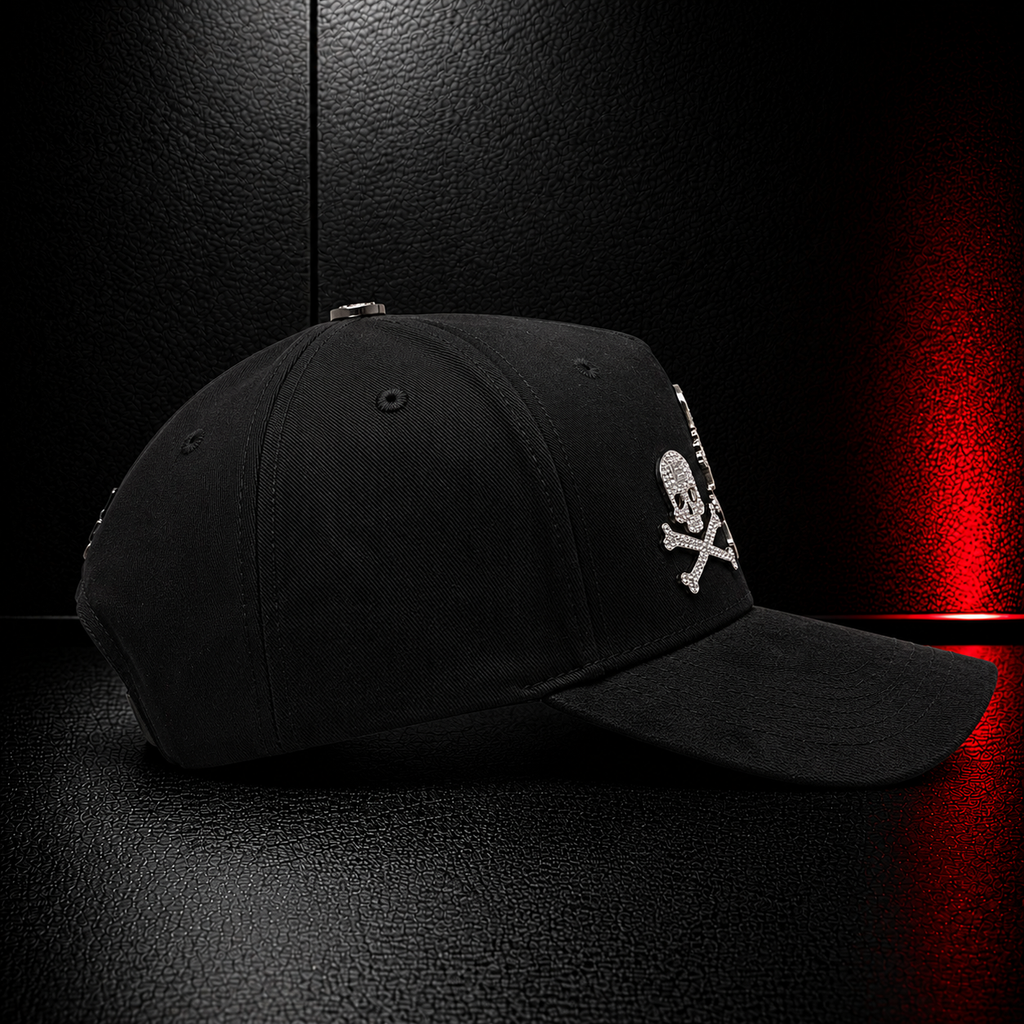Black Triple Skull Rhinestone Cap