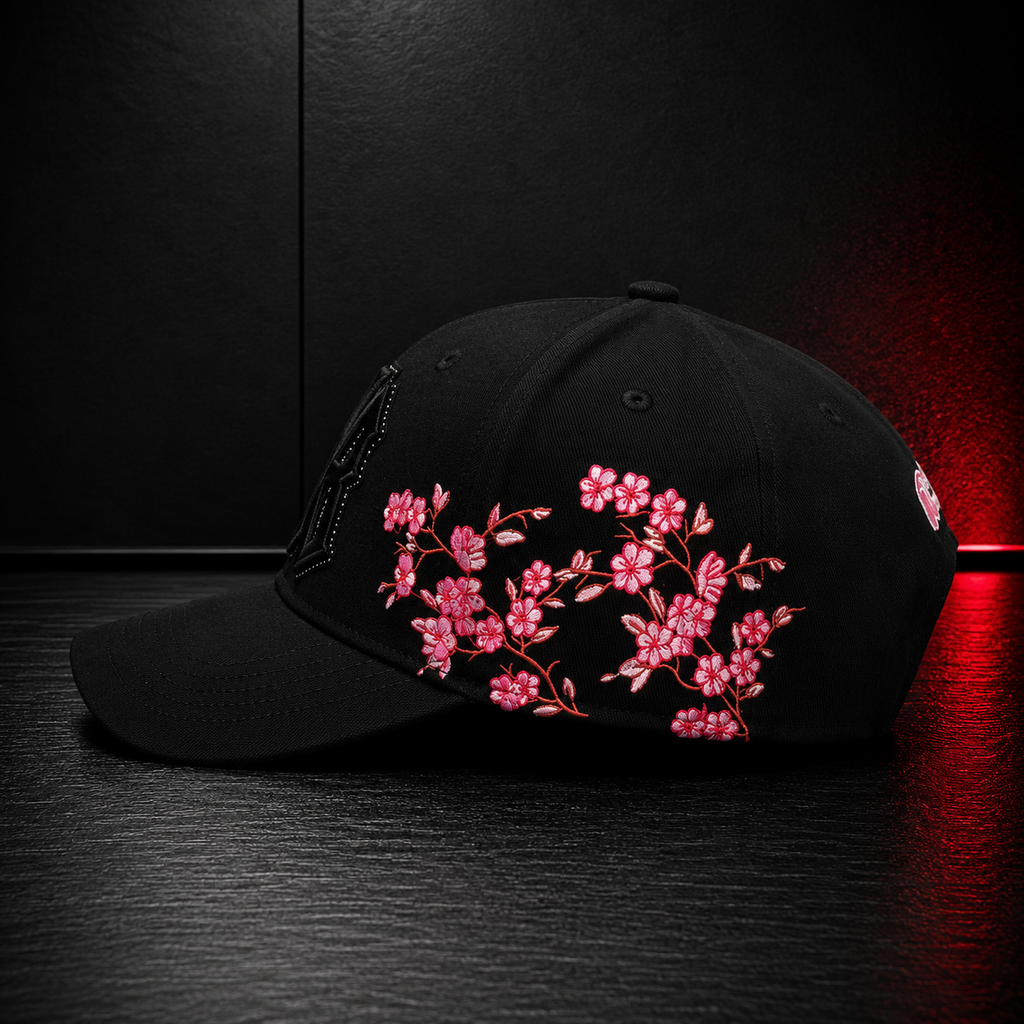 Black Samurai Blossom Embroidered Cap