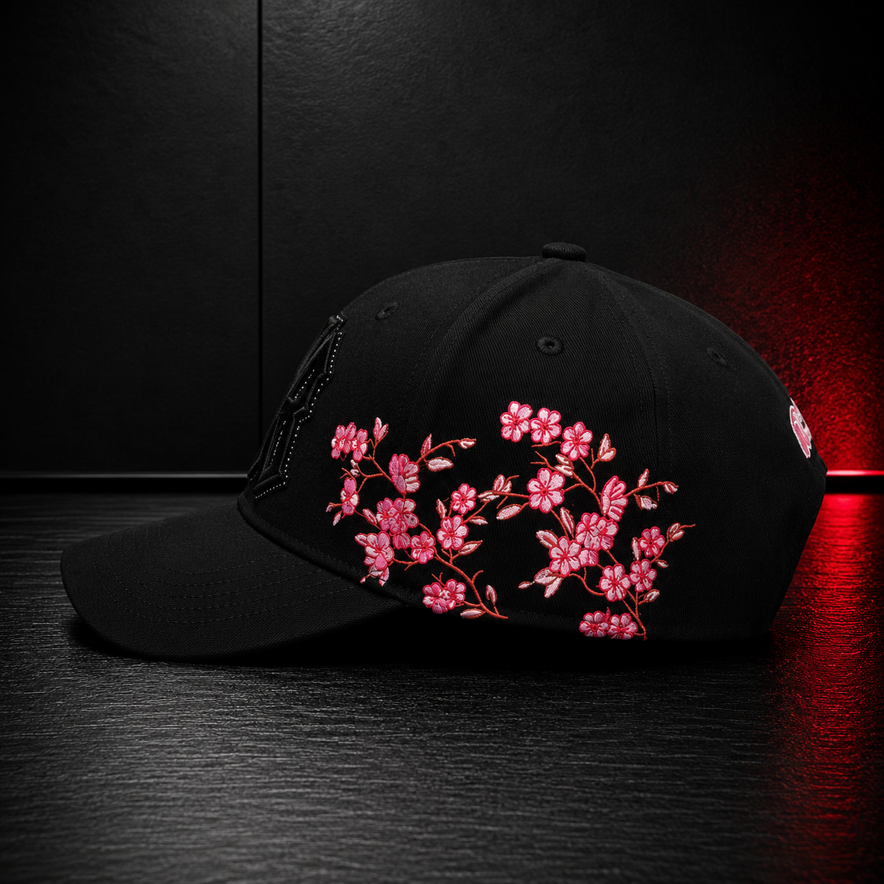 Black Samurai Blossom Embroidered Cap