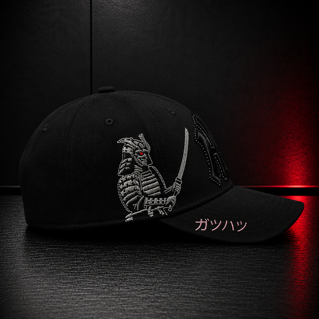 Black Samurai Blossom Embroidered Cap