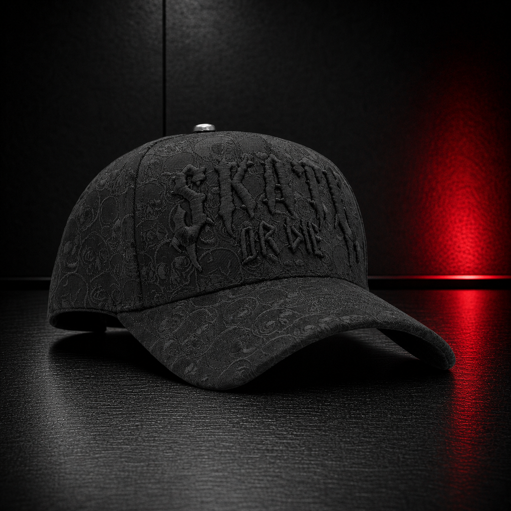 SKATE OR DIE Skull & Rose Black Snapback Hat