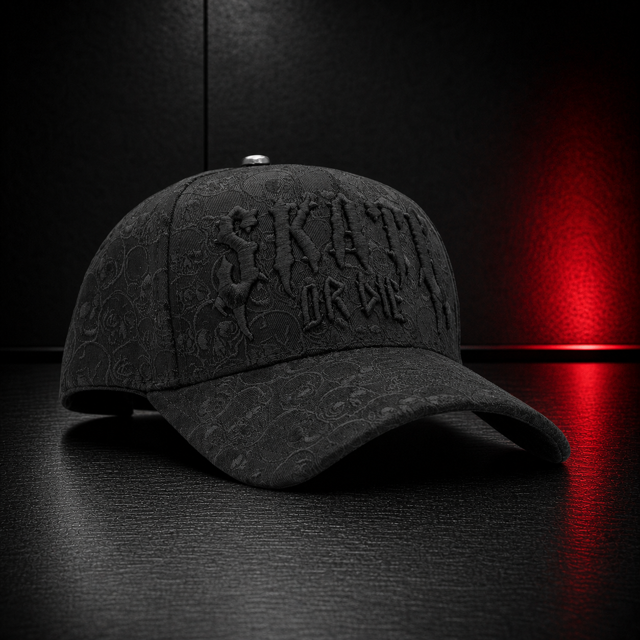 SKATE OR DIE Skull & Rose Black Snapback Hat