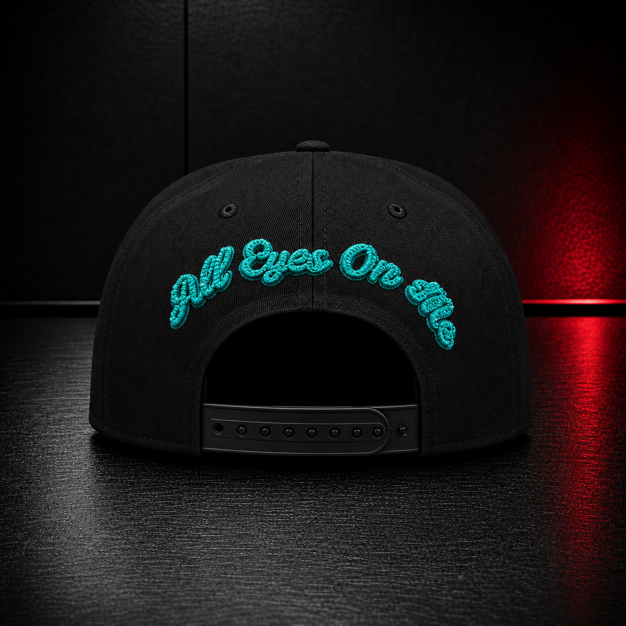 All Eyes On Me NY Teal Embroidered Black Snapback Hat