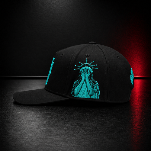 All Eyes On Me NY Teal Embroidered Black Snapback Hat