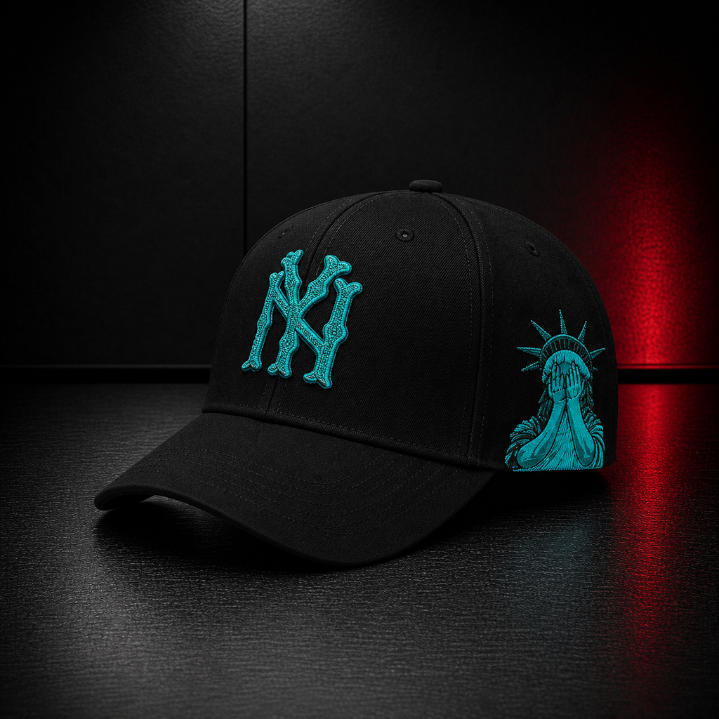 All Eyes On Me NY Teal Embroidered Black Snapback Hat