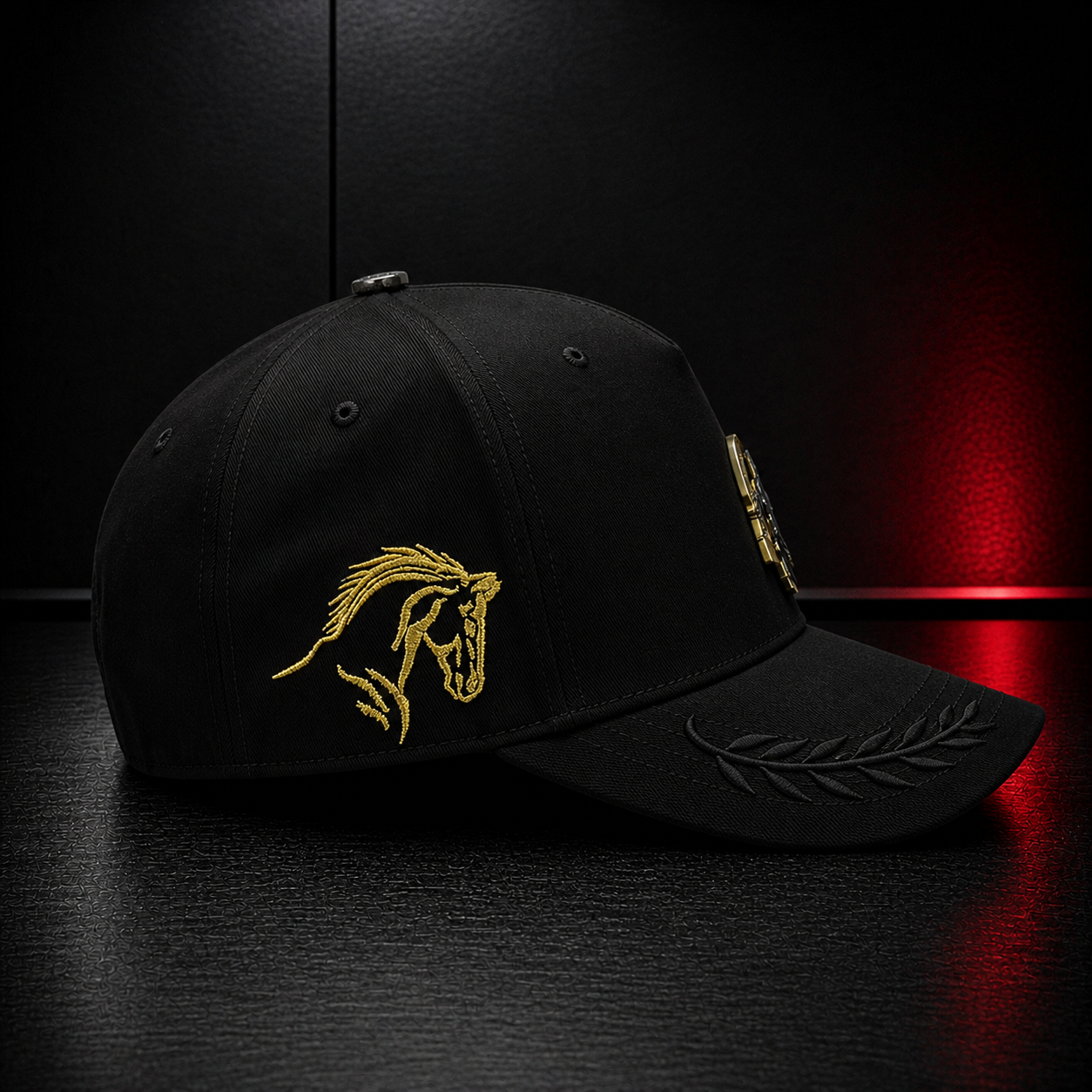 Golden Stallion Horseshoe Black Baseball Cap