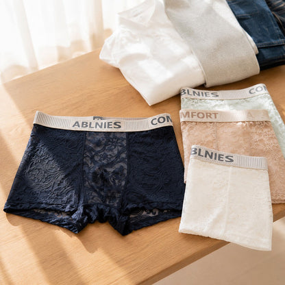 Floral Lace Jacquard Letter Rib Waist Boxer Briefs