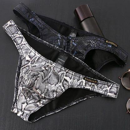 Snake print large pouch cotton-lined bikini